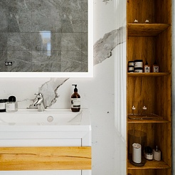 Бриклаер Мебель для ванной Берлин 80 белая с ручкой дуб золото – фотография-7